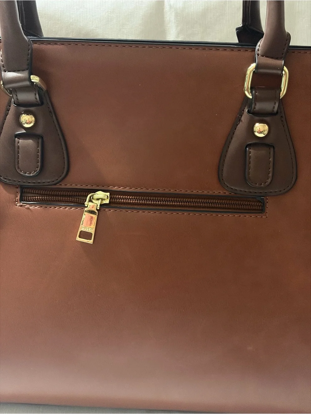 Susen Classic Brown Leather Brief Tote -